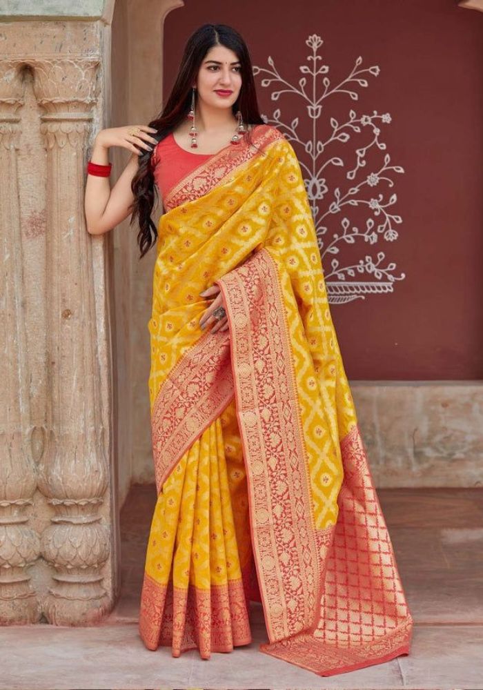 Kesariya Banarasi Silk saree