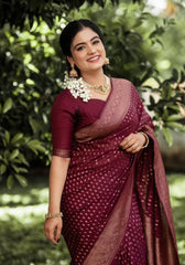 Charulata – Deep Maroon Banarasi Soft Silk Saree with Royal Charm