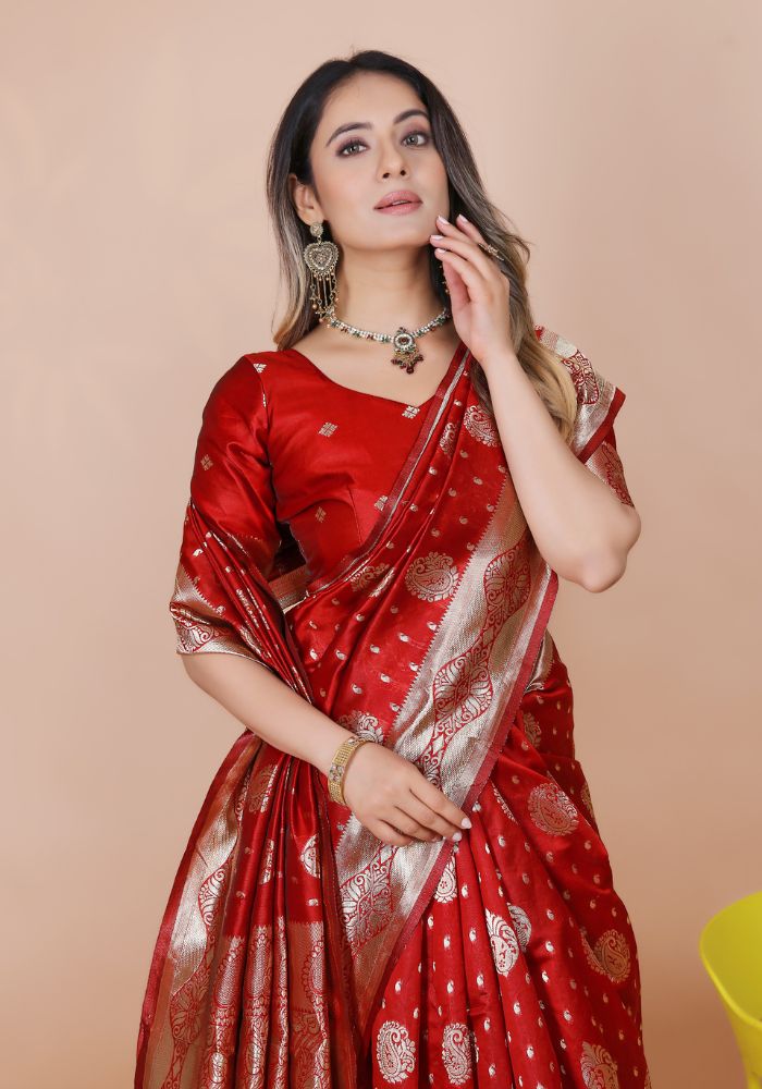 Yashika Red Banarasi Silk Saree