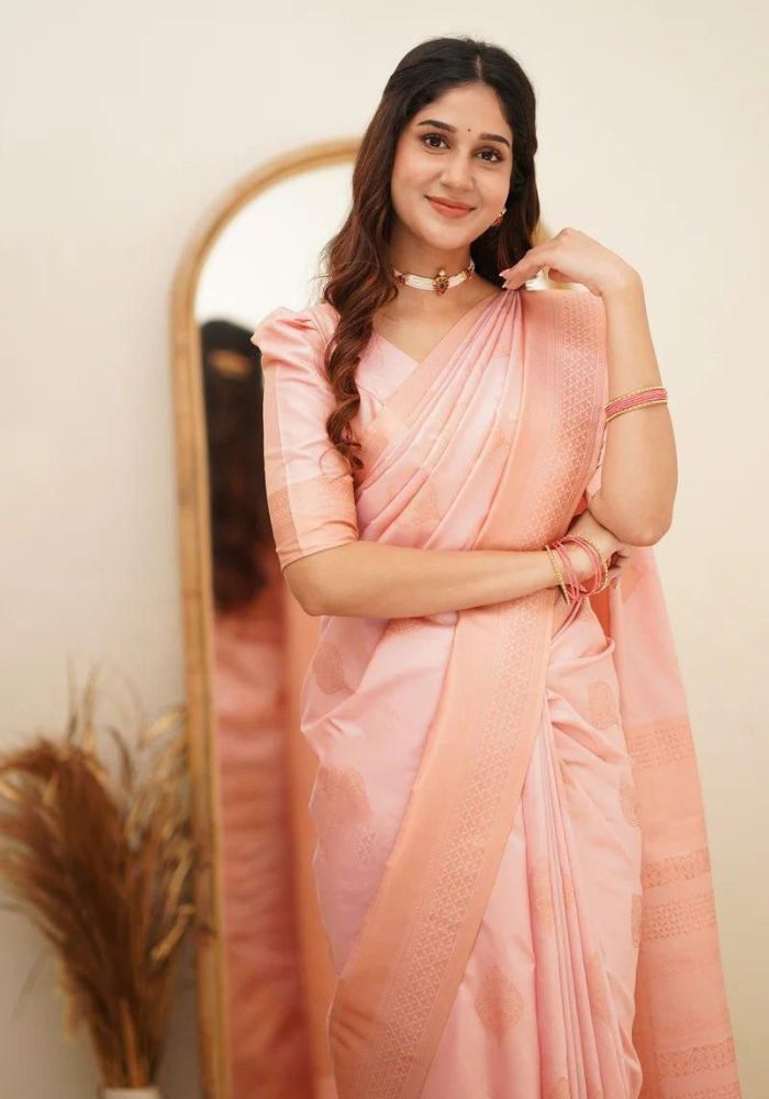 Nimisha Peach Banarasi Silk Saree