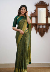 Sharini – Traditional Green Soft Silk Saree with Refined Weaves