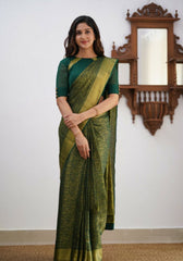 Sharini – Traditional Green Soft Silk Saree with Refined Weaves