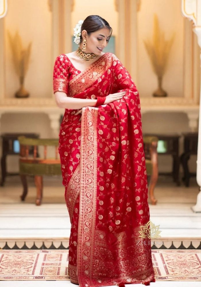 Pihu Red Banarasi Silk Saree