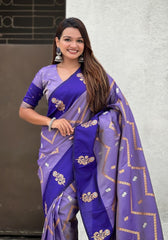 Ruvika – Banarasi Soft Silk Saree in R.blue with Ornamental Border