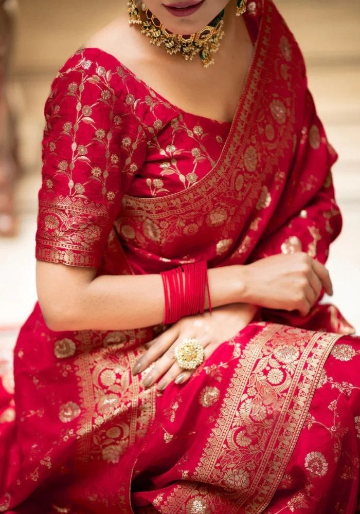 Pihu Red Banarasi Silk Saree