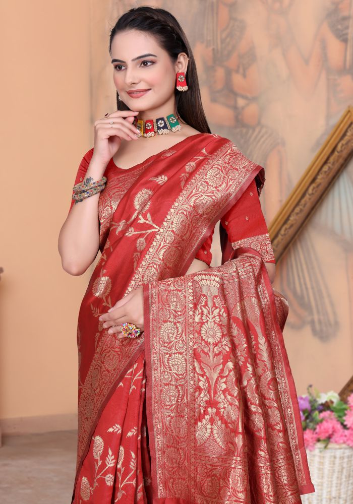 Palak Red Banarasi Silk Saree