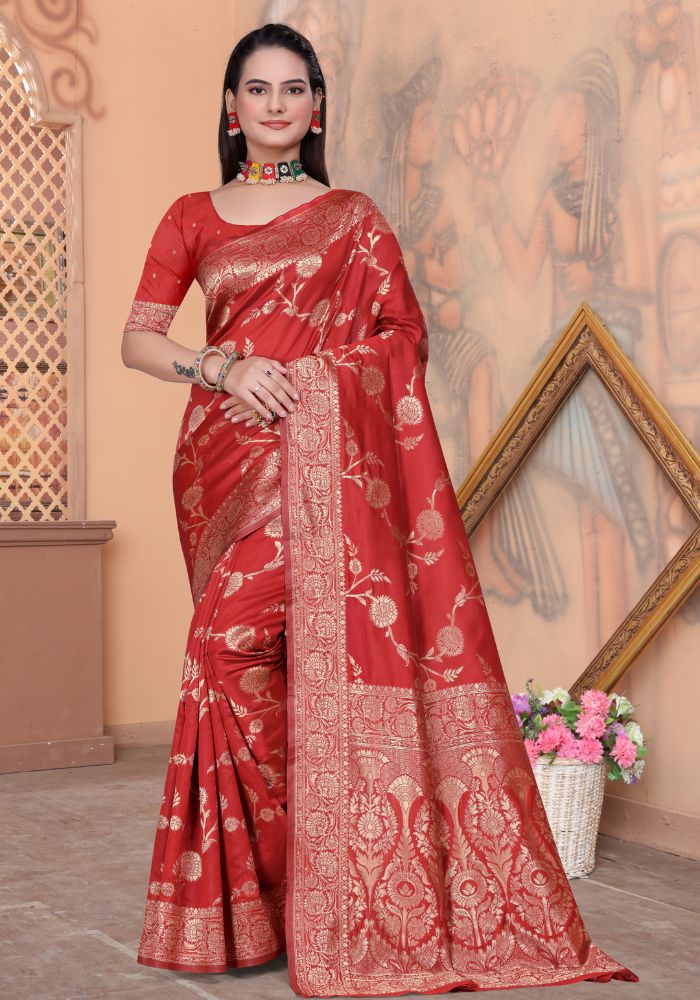 Palak Red Banarasi Silk Saree