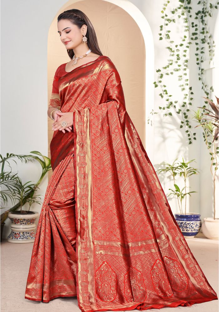 Nishaa Red Banarasi Silk saree