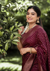 Charulata – Deep Maroon Banarasi Soft Silk Saree with Royal Charm