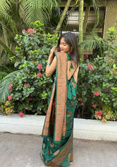 Kyara – Deep Green Soft Silk Saree with Radiance Blouse Piece