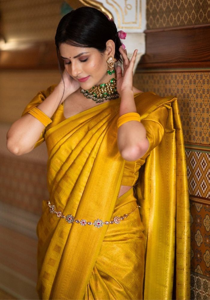 Raveena Gold Banarasi Silk Saree