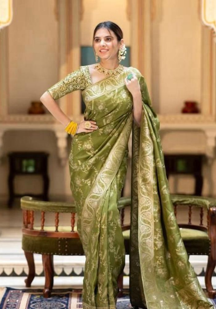 Anarkali  Mehandi Banarasi silk saree