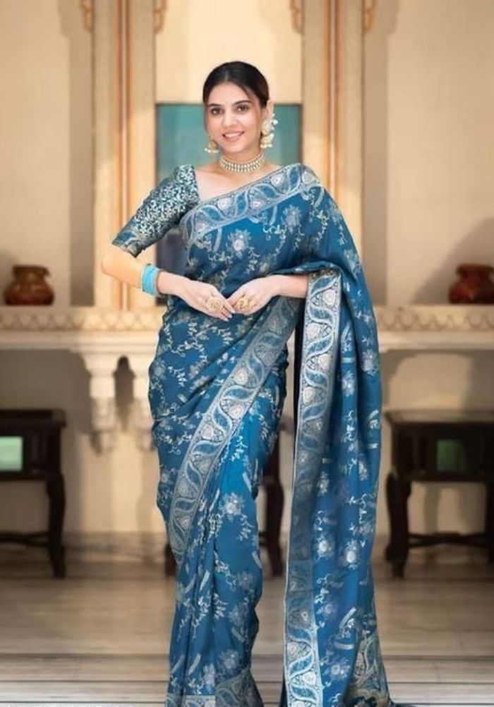 Anarkali Morepeach Banarasi silk saree