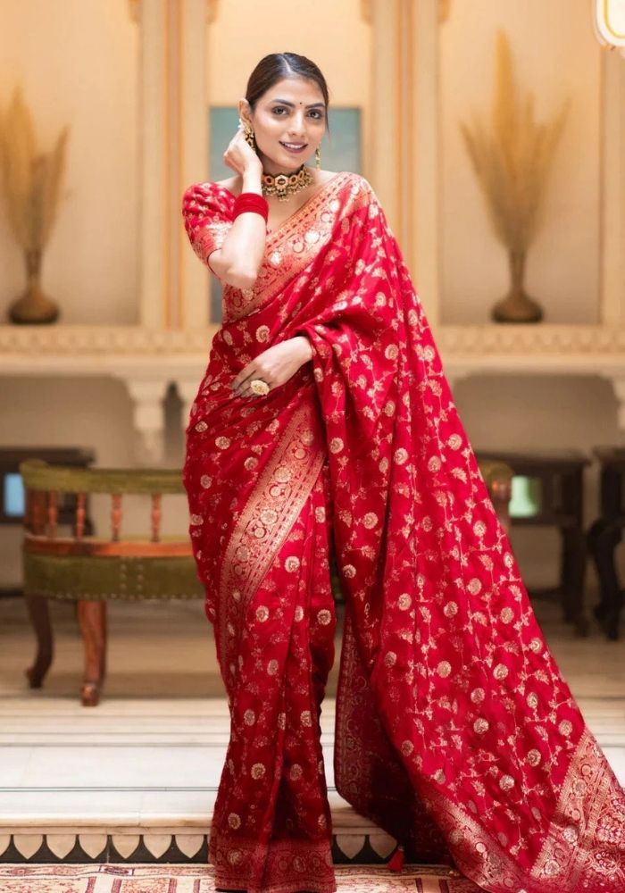 Pihu Red Banarasi Silk Saree