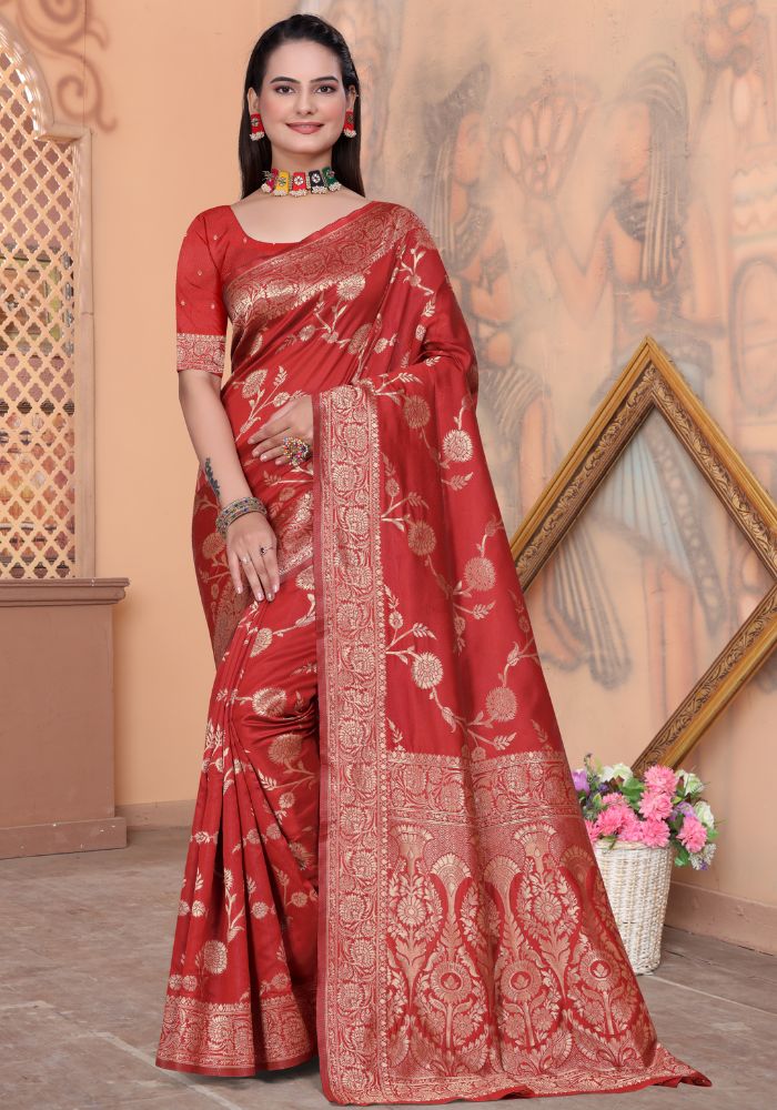 Palak Red Banarasi Silk Saree