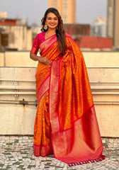 Jasmine Orange Banarasi silk saree