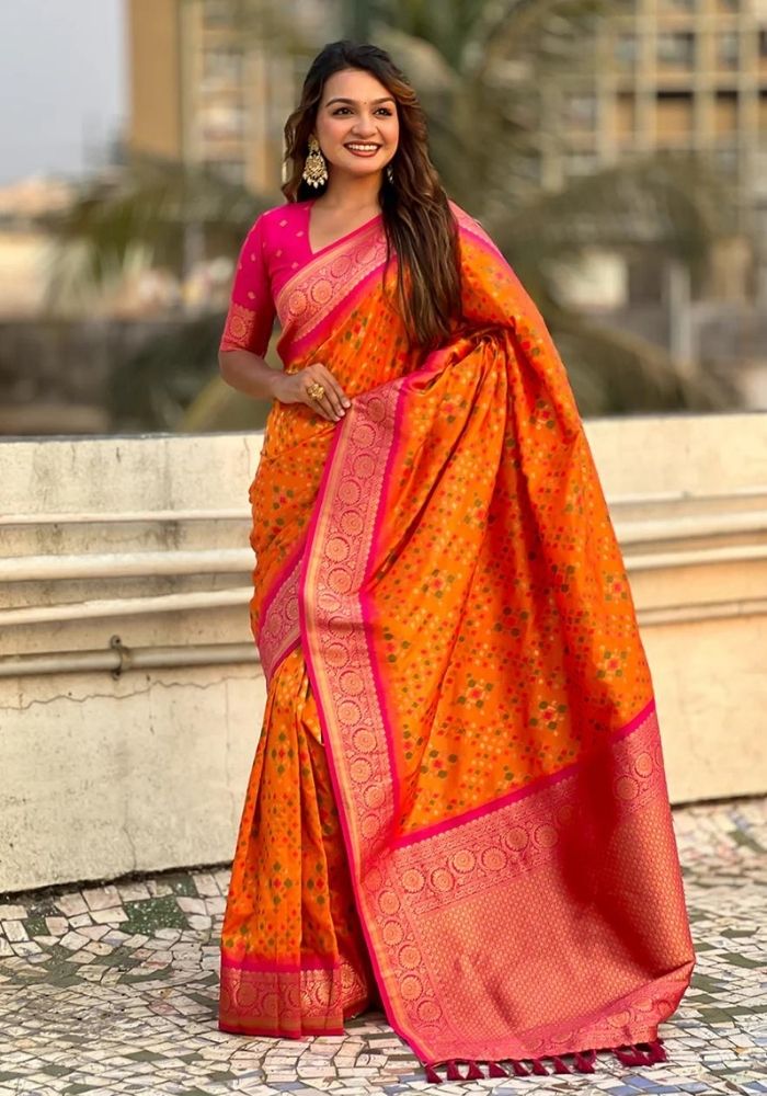 Jasmine Orange Banarasi silk saree