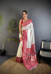 Deserving Beige Paithani Silk Saree With Dulcet Blouse Piece