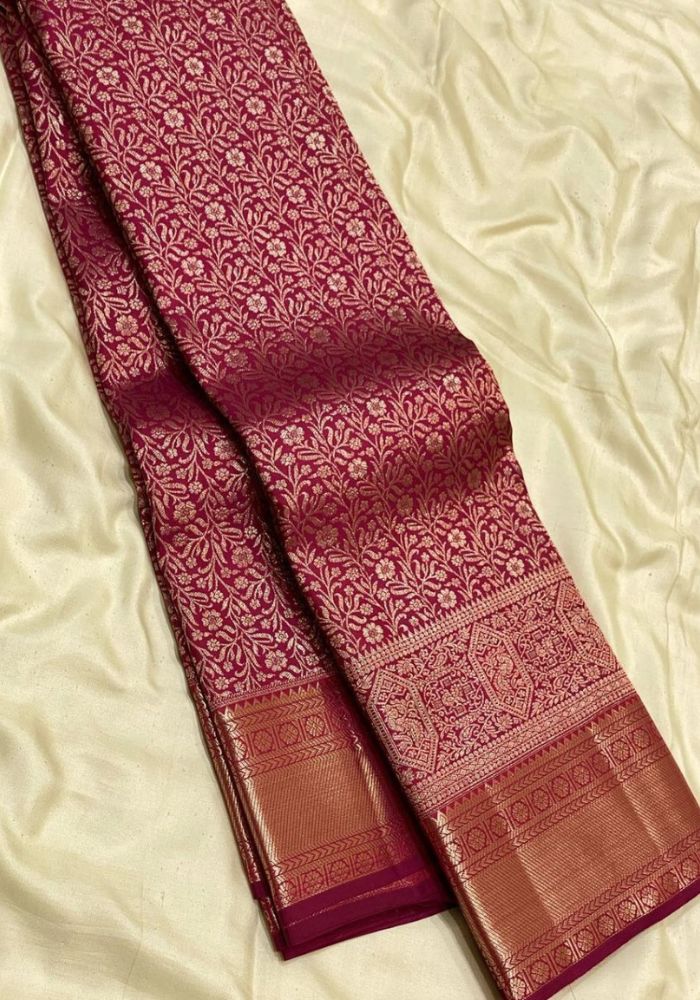 Bindu maroon Banarasi Silk Saree