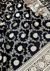 Maithili – Black Banarasi Satin Silk Saree with Golden Zari Work