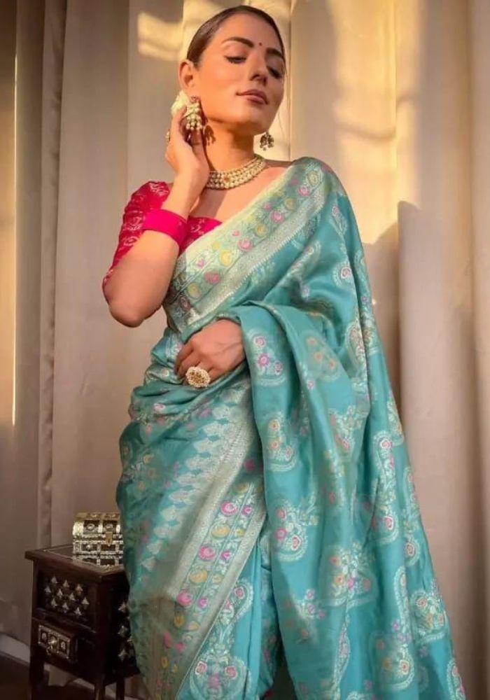 Tisha Sky Blue Banarasi Silk Saree
