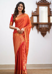 Sharini – Traditional Red Soft Silk Saree with Refined Weaves