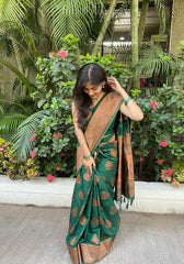 Kyara – Deep Green Soft Silk Saree with Radiance Blouse Piece