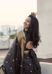 Ruhani – Midnight Banarasi Soft Silk Black Saree with Subtle Glow