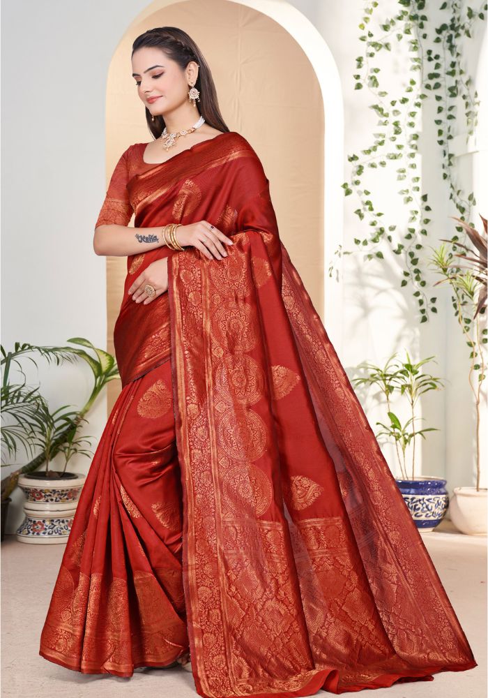 Yamika Red Banarasi Silk Saree