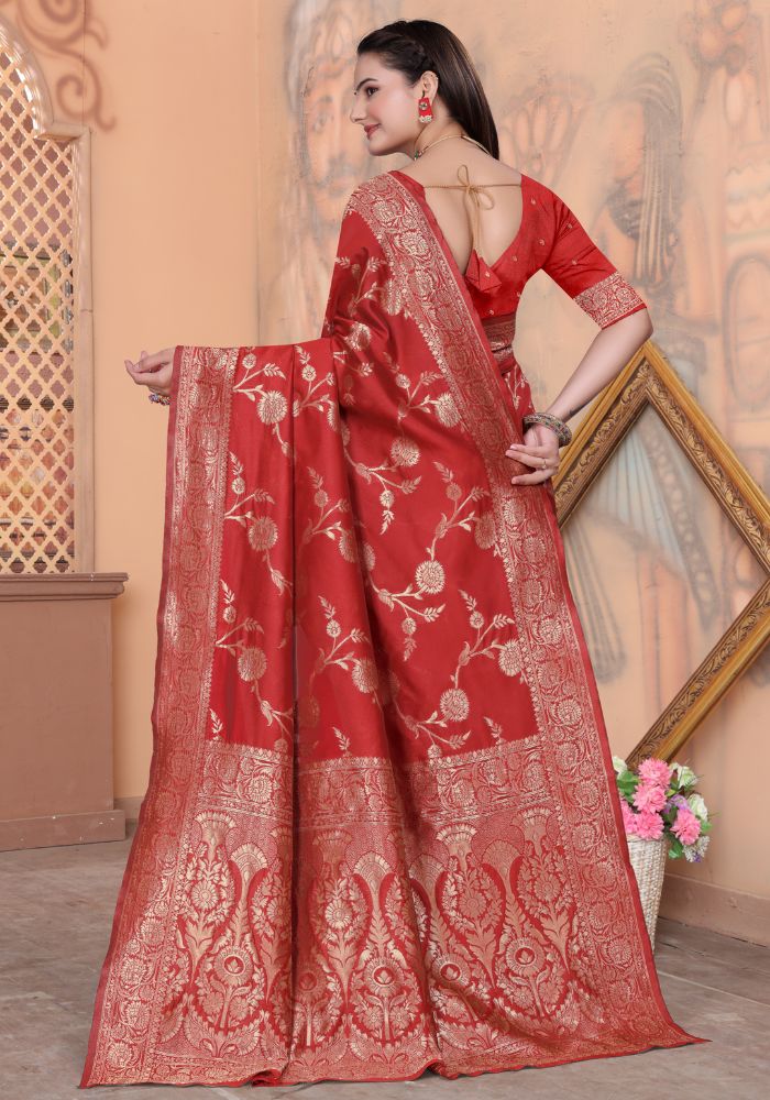 Palak Red Banarasi Silk Saree