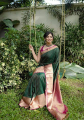 Iravati – Deep Green Banarasi Soft Silk Saree with Golden Butti Elegance