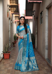 Ziyana Firozi Grey Bandhej Silk Saree