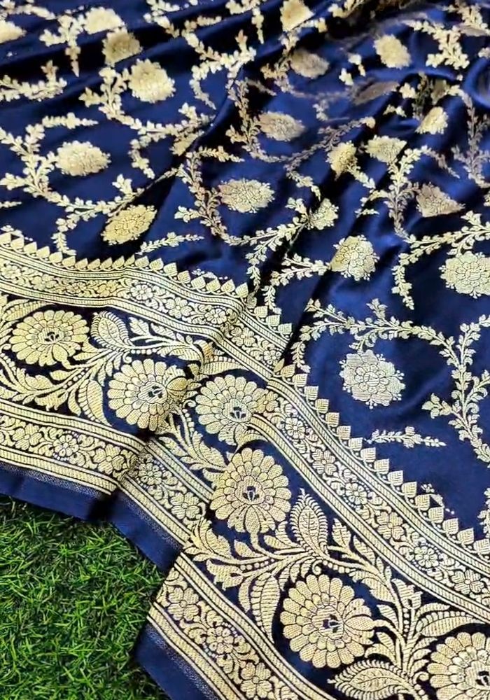Kiyara – Royal Blue Banarasi Satin Silk Saree with Opulent Zari Jaal