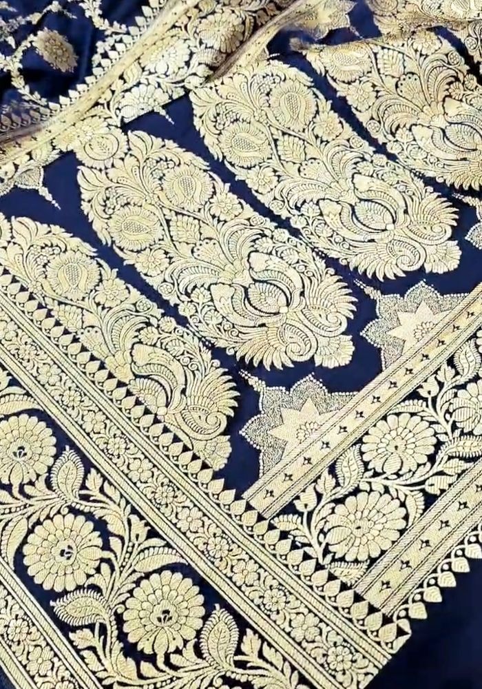 Kiyara – Royal Blue Banarasi Satin Silk Saree with Opulent Zari Jaal