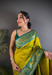 Delectable Mustard Paithani Silk Saree With Improbable Blouse Piece
