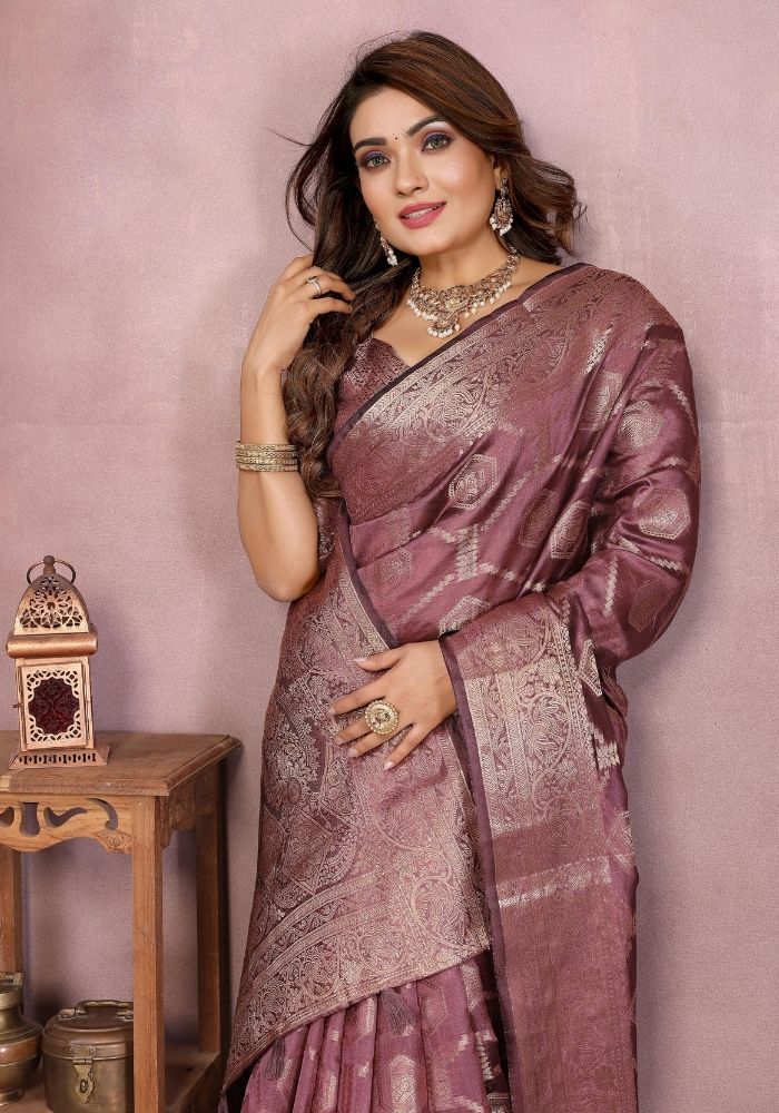 Sandhya Dusty Gajari Organza Silk Saree