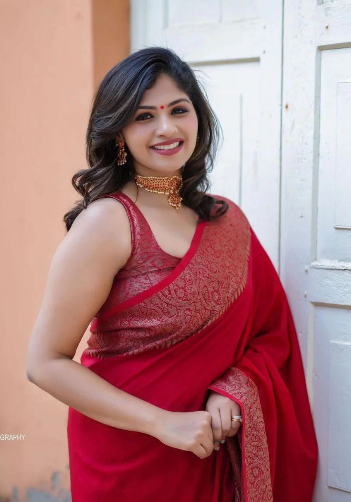 Nayira - Red Soft Silk Saree with Silver Zari Border and Matching Blouse
