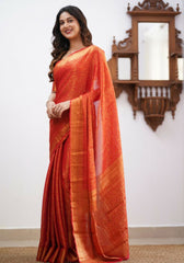 Sharini – Traditional Red Soft Silk Saree with Refined Weaves