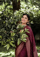 Charulata – Deep Maroon Banarasi Soft Silk Saree with Royal Charm