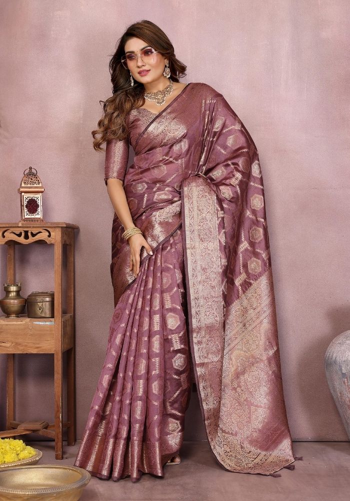 Sandhya Dusty Gajari Organza Silk Saree