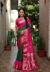 Ziyana Rani Green Bandhej Silk Saree