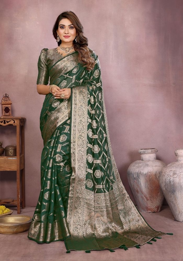 Sandhya Green Organza Silk Saree
