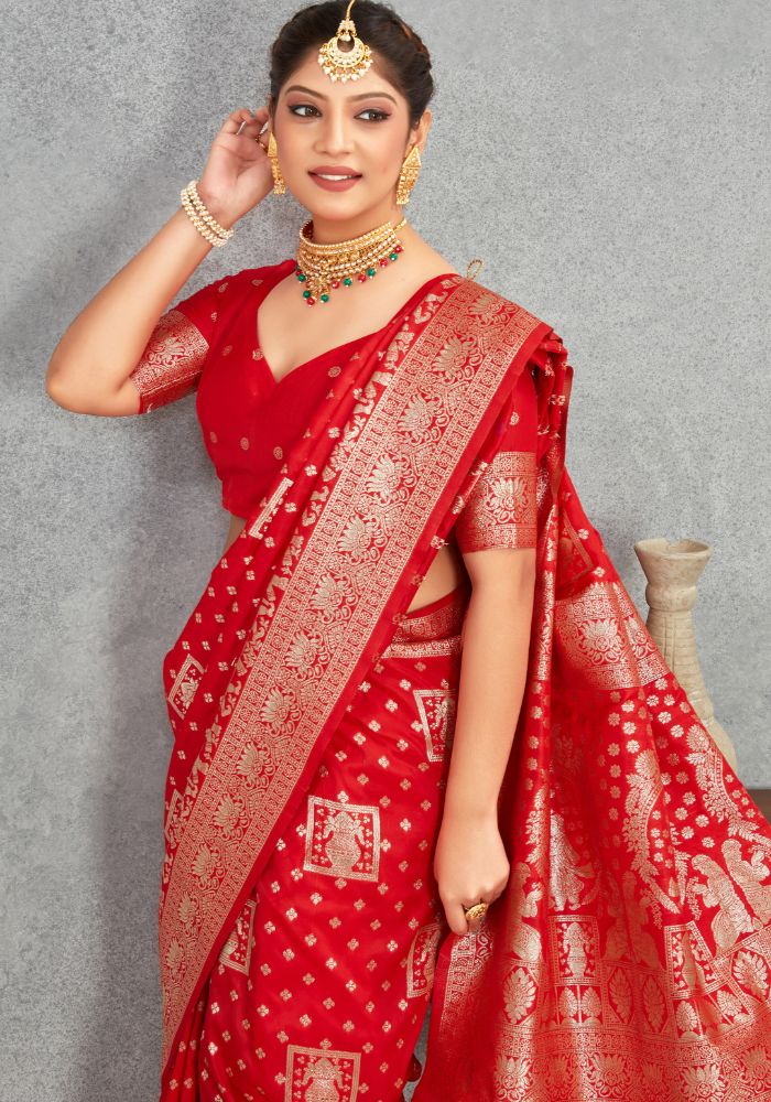 Janaki Red Banarasi Soft Silk saree