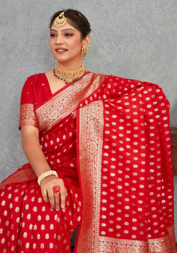 Charmi Red Banarasi Soft Silk Saree