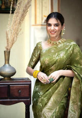 Anarkali  Mehandi Banarasi silk saree