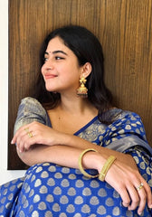 Admyrin Blue Soft Silk Designer Party Wear Banarasi Saree with Blouse Piece