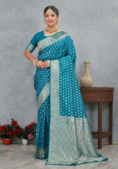 Charmi Teal Blue Banarasi Soft Silk Saree