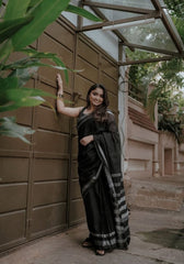Grace Noir: Black Cotton Silk Saree with Subtle Blouse Companion