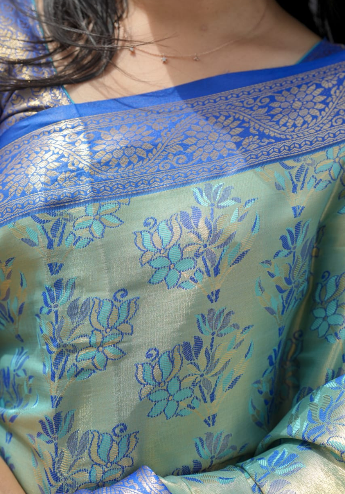 Roopshree Teal Kanjivaram Silk Saree