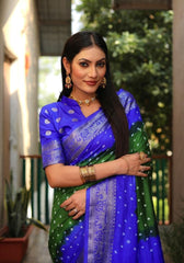 Ziyana Royal Blue Green Bandhej Silk Saree
